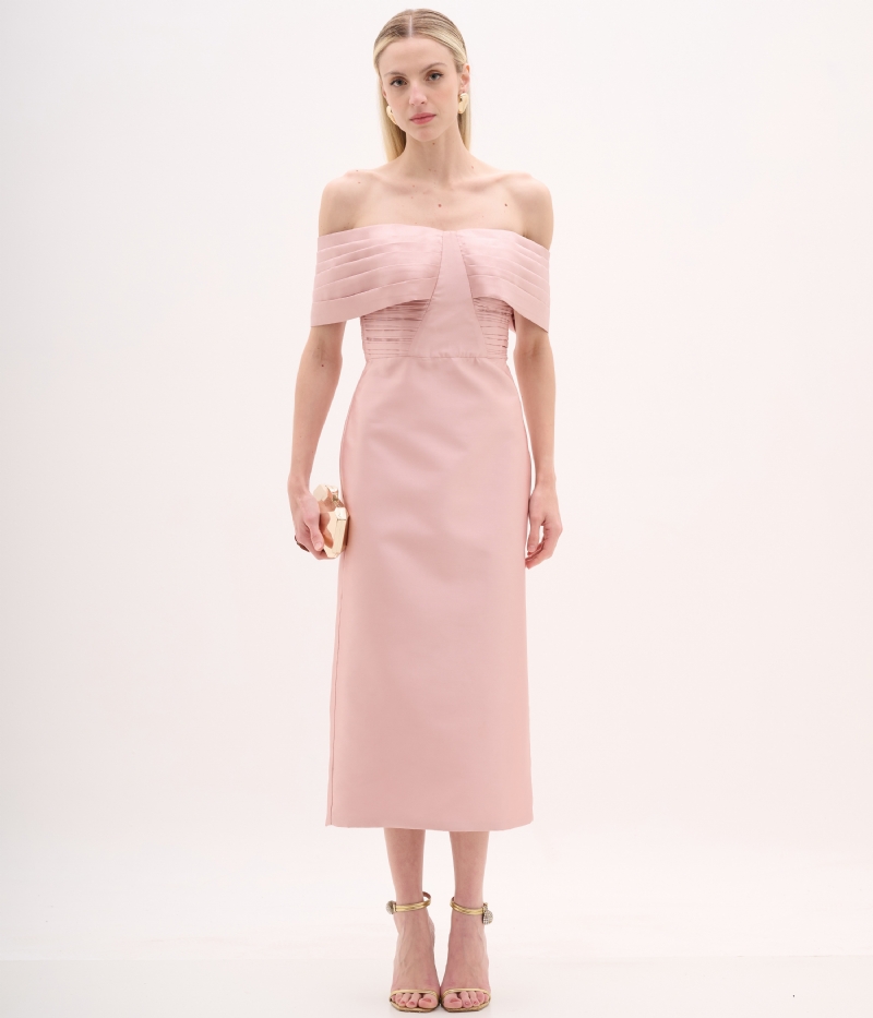 VESTIDO MIDI EM ZIBELINE ROSA BLUSH