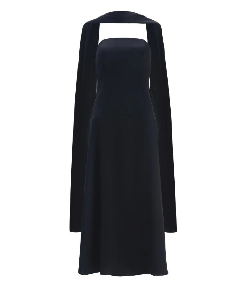 VESTIDO LONGO TOMARA QUE CAIA EM CETIM ESMERALDA COM ECHARPE