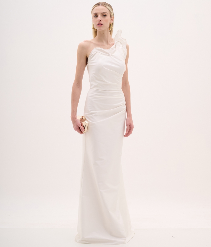 Vestido longo branco em tafetá