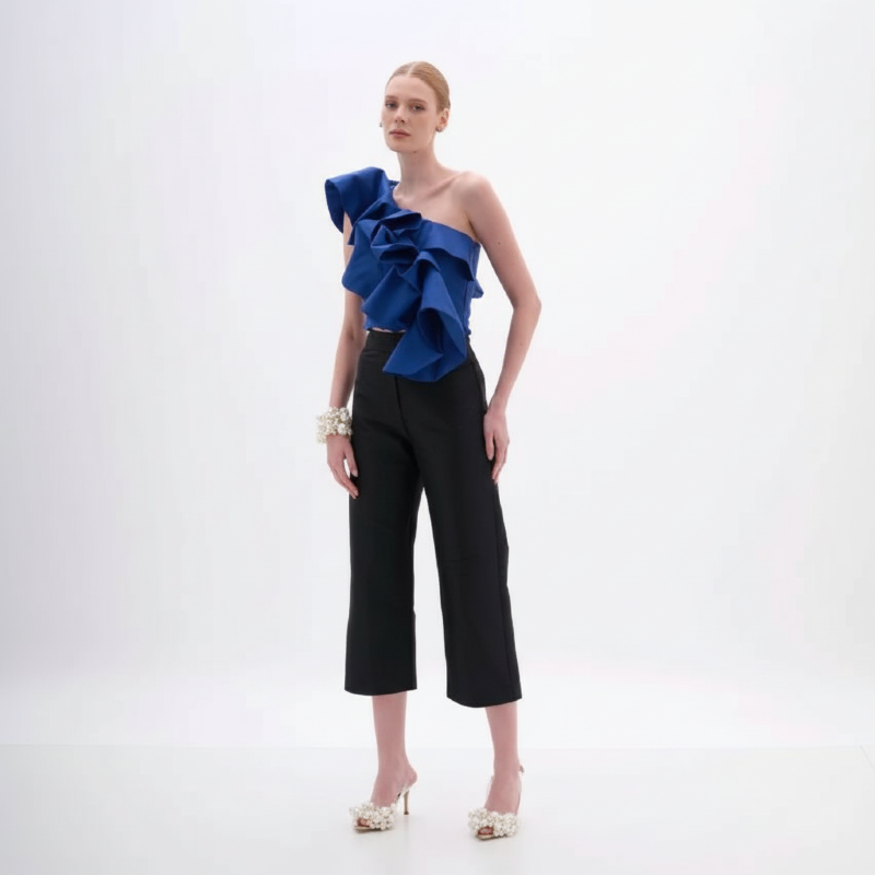 BLUSA EM SHANTUNG AZUL NÁUTICO