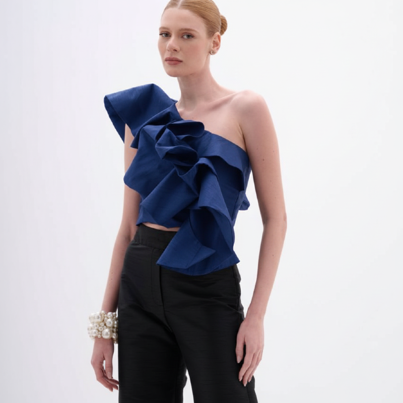 BLUSA EM SHANTUNG AZUL NÁUTICO