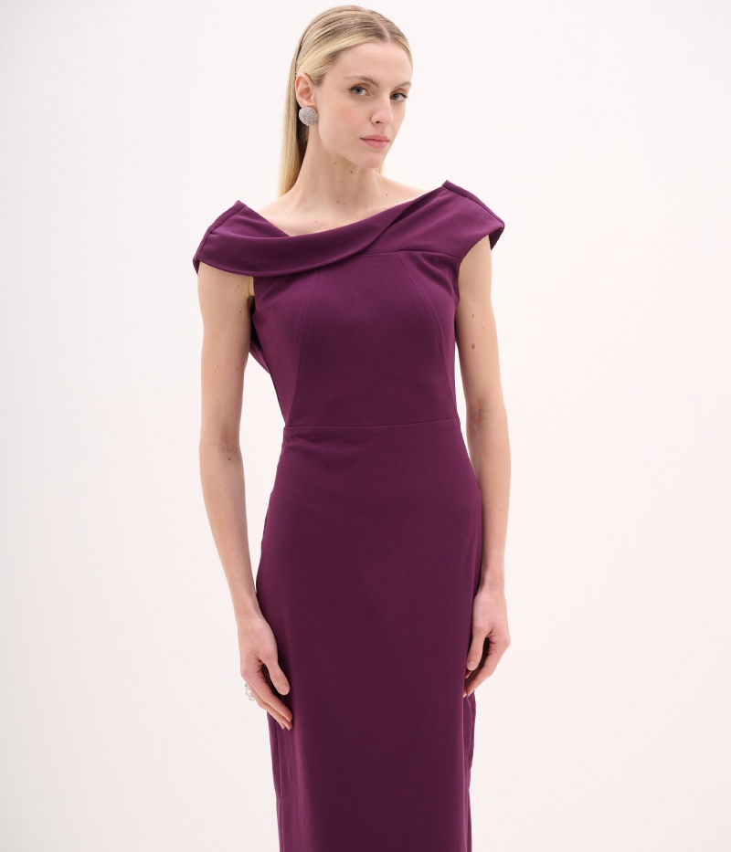 VESTIDO MIDI EM CREPE DE MALHA UVA