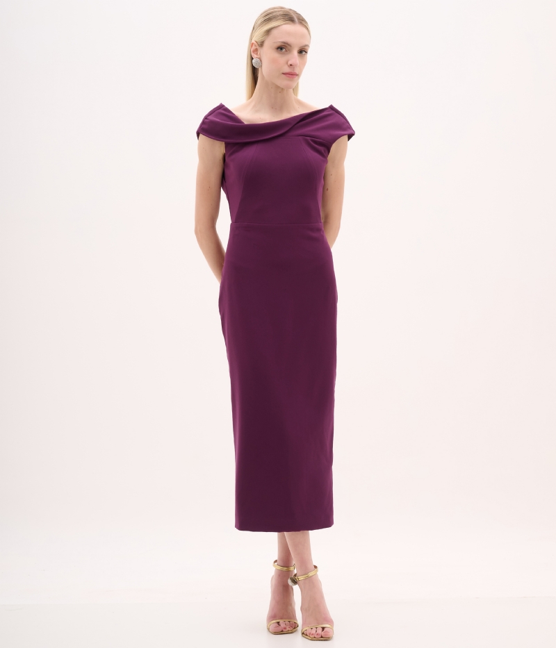 VESTIDO MIDI EM CREPE DE MALHA UVA