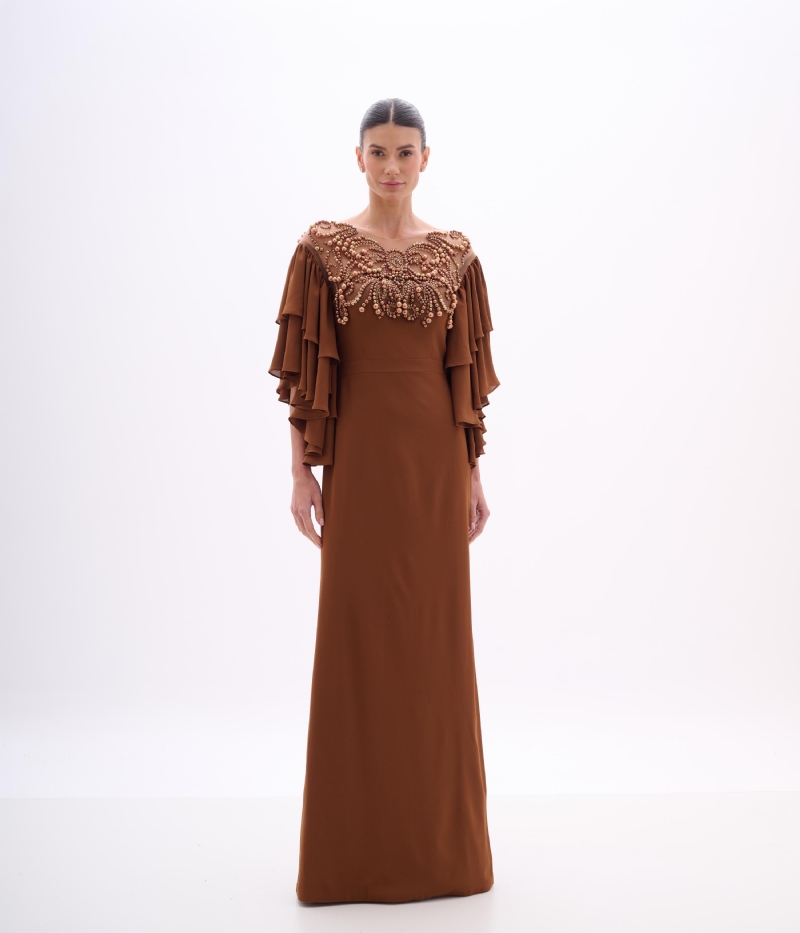 VESTIDO MANGA BABADO BORDADO