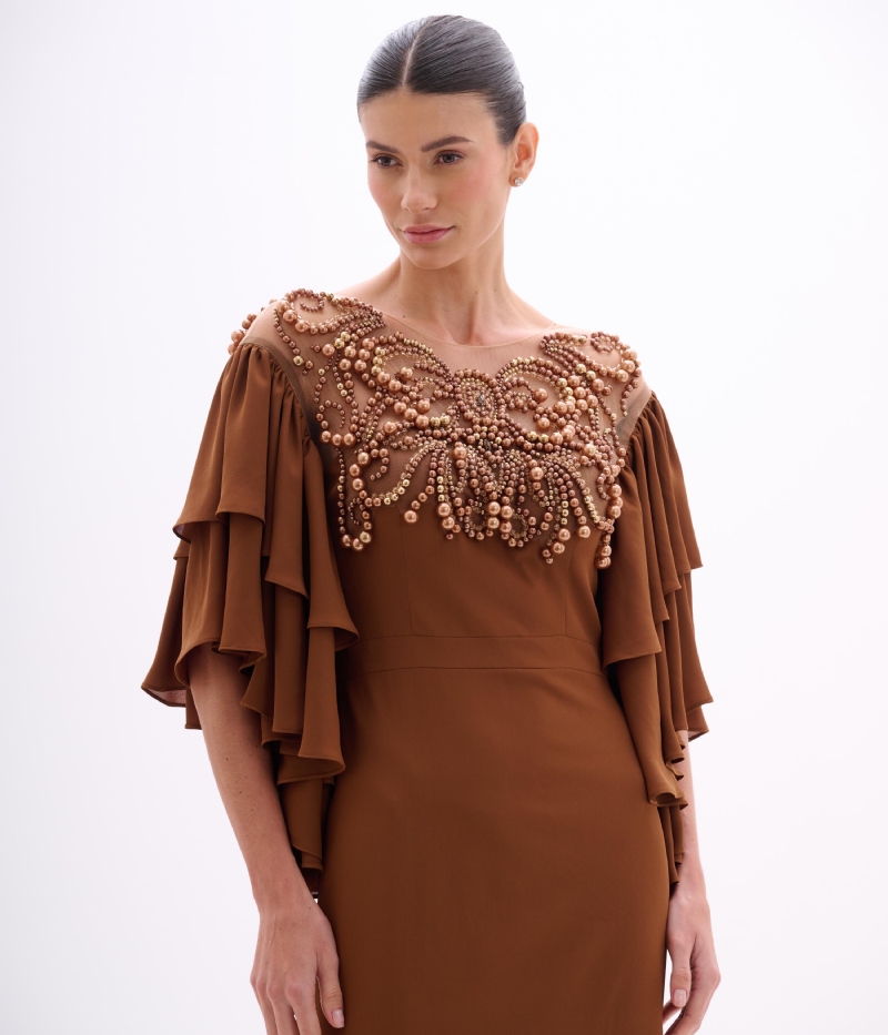 VESTIDO MANGA BABADO BORDADO