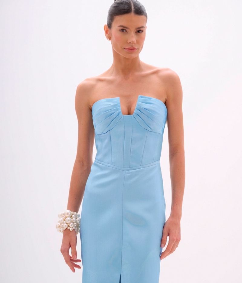 VESTIDO MIDI BUSTO DRAPEADO ZIBELINE GLOW