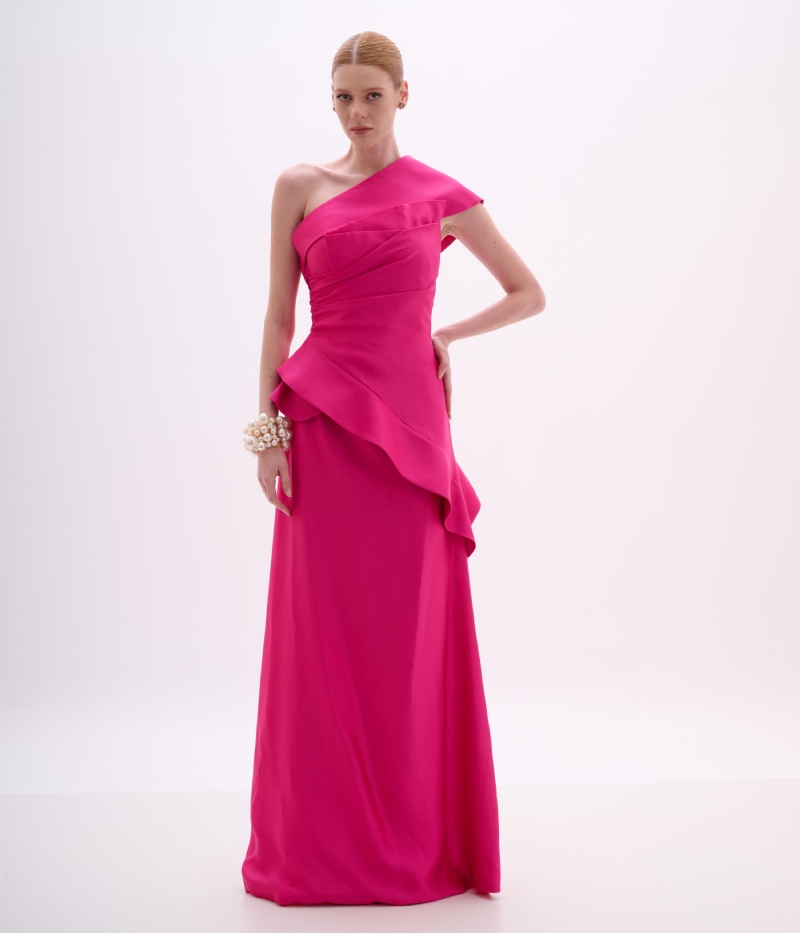 VESTIDO UM OMBRO SO BABADOS RAIA GIULLEN