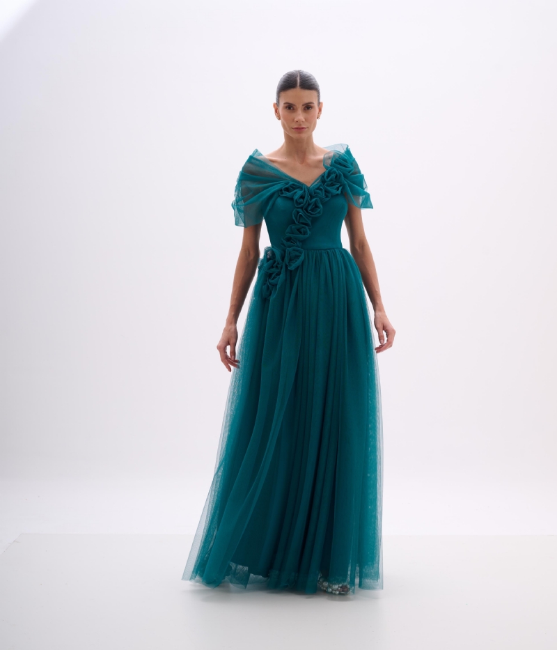 VESTIDO OMBRO A OMBRO FLORES TULE TRESS