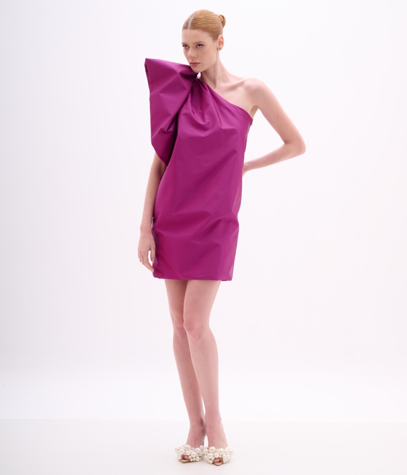 VESTIDO CURTO UM OMBRO SÓ TAFETA