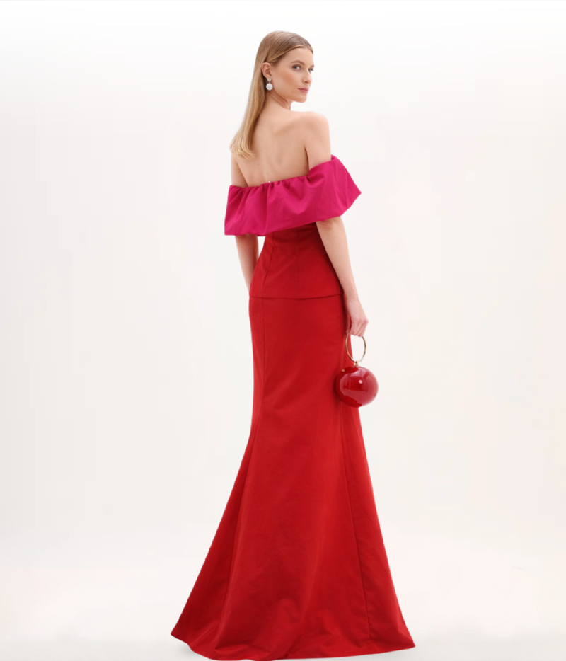 BLUSA OMBRO A OMBRO EM TAFETÁ BICOLOR