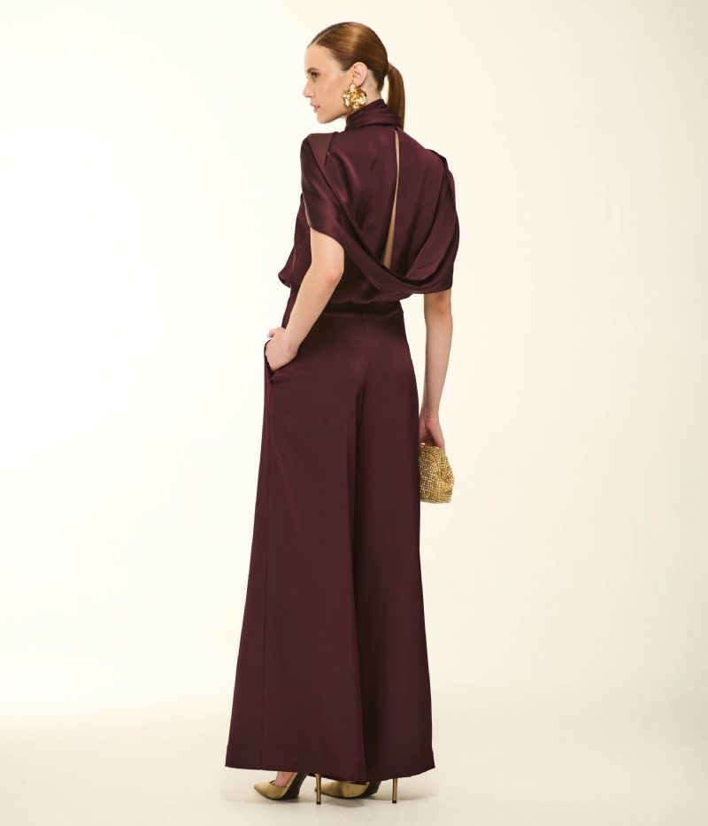 CALÇA PANTALONA EM CETIM COM CAIMENTO FLUIDO