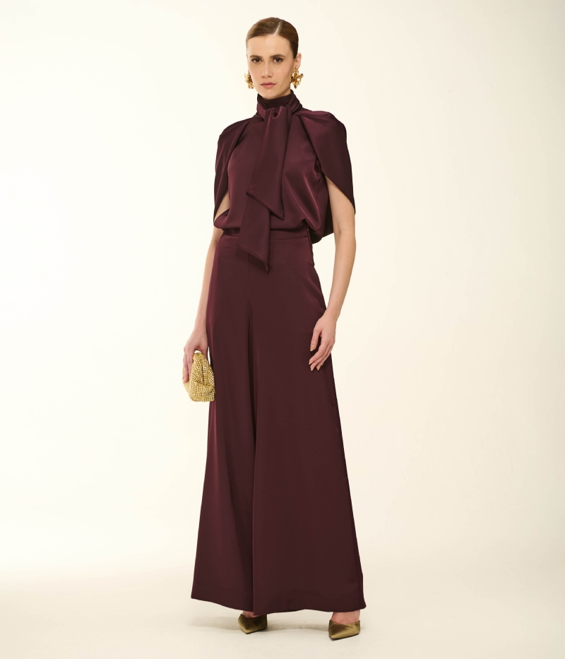 CALÇA PANTALONA EM CETIM COM CAIMENTO FLUIDO