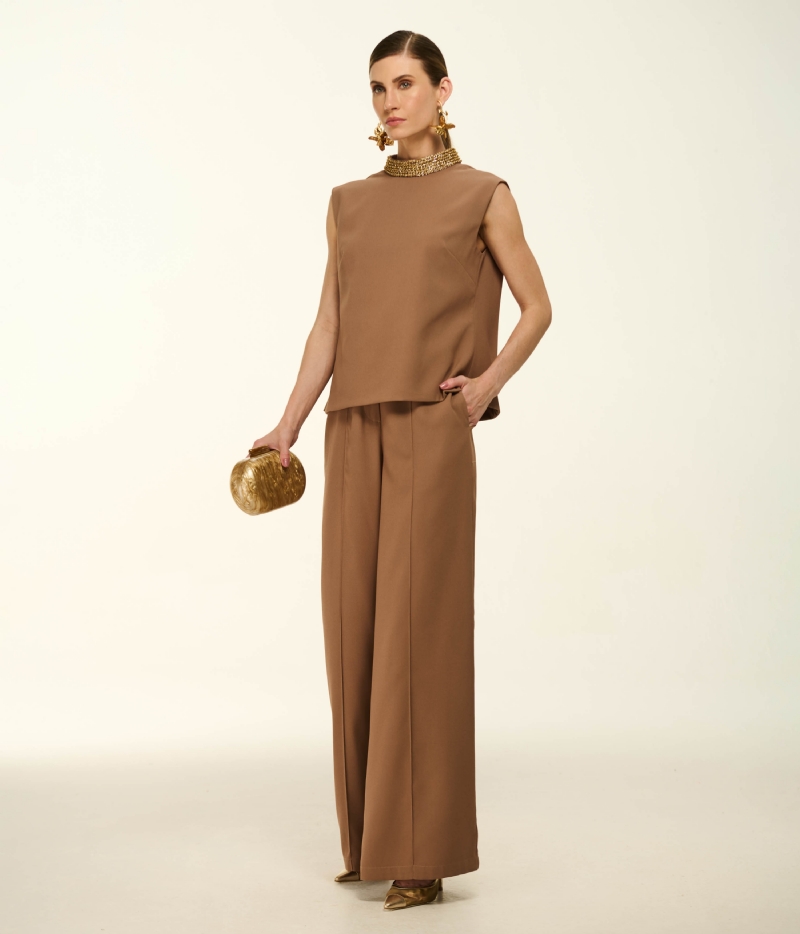 CALÇA PANTALONA EM CREPE DE ALFAIATARIA