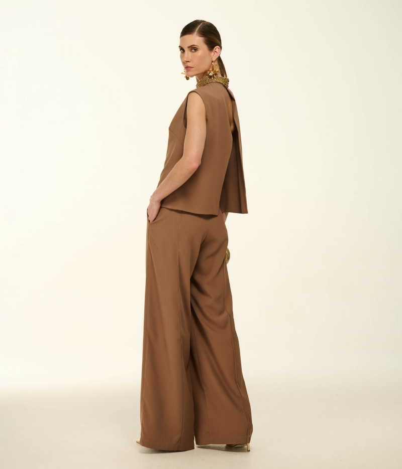 CALÇA PANTALONA EM CREPE DE ALFAIATARIA