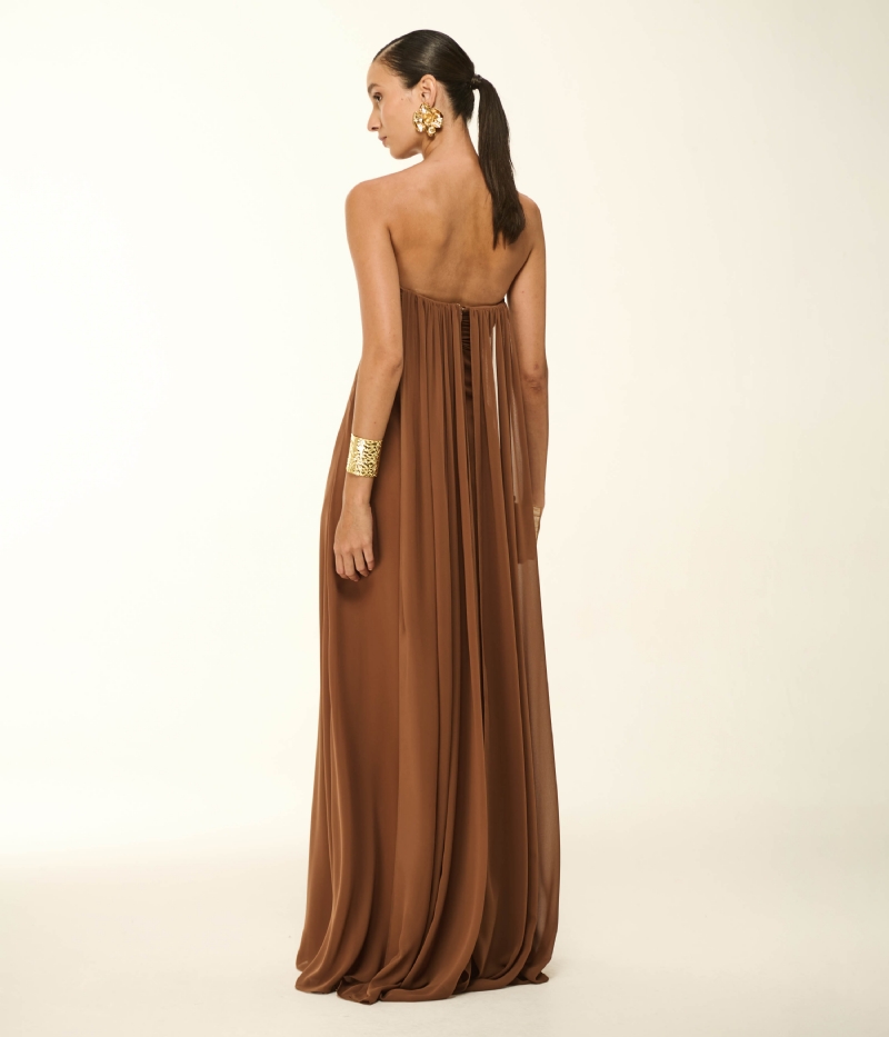 VESTIDO LONGO TOMARA QUE CAIA COM CORPETE DRAPEADO