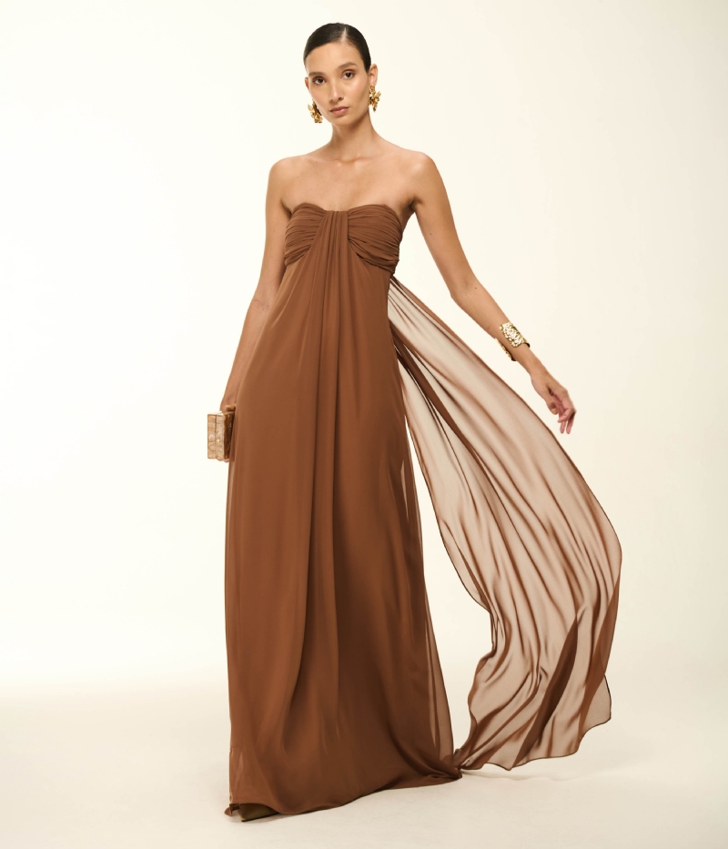 VESTIDO LONGO TOMARA QUE CAIA COM CORPETE DRAPEADO