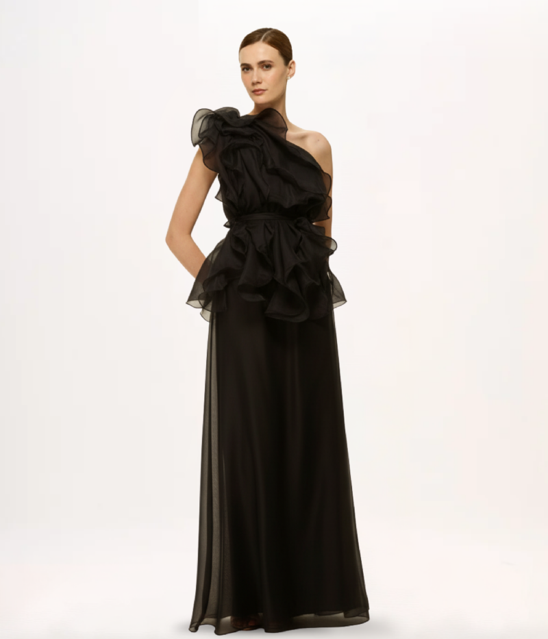 SAIA LONGA EM ORGANZA COM CAIMENTO ESVOAÇANTE