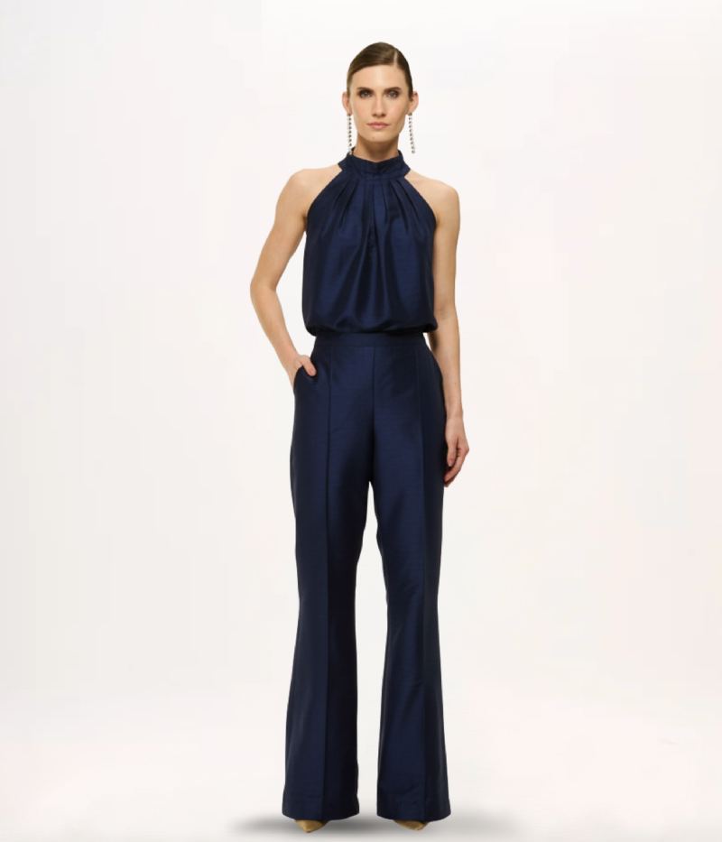 CALÇA FLARE EM SHANTUNG COM NERVURAS