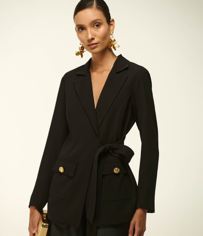 BLAZER ALFAIATARIA EM CREPE COM AMARRAÇÃO