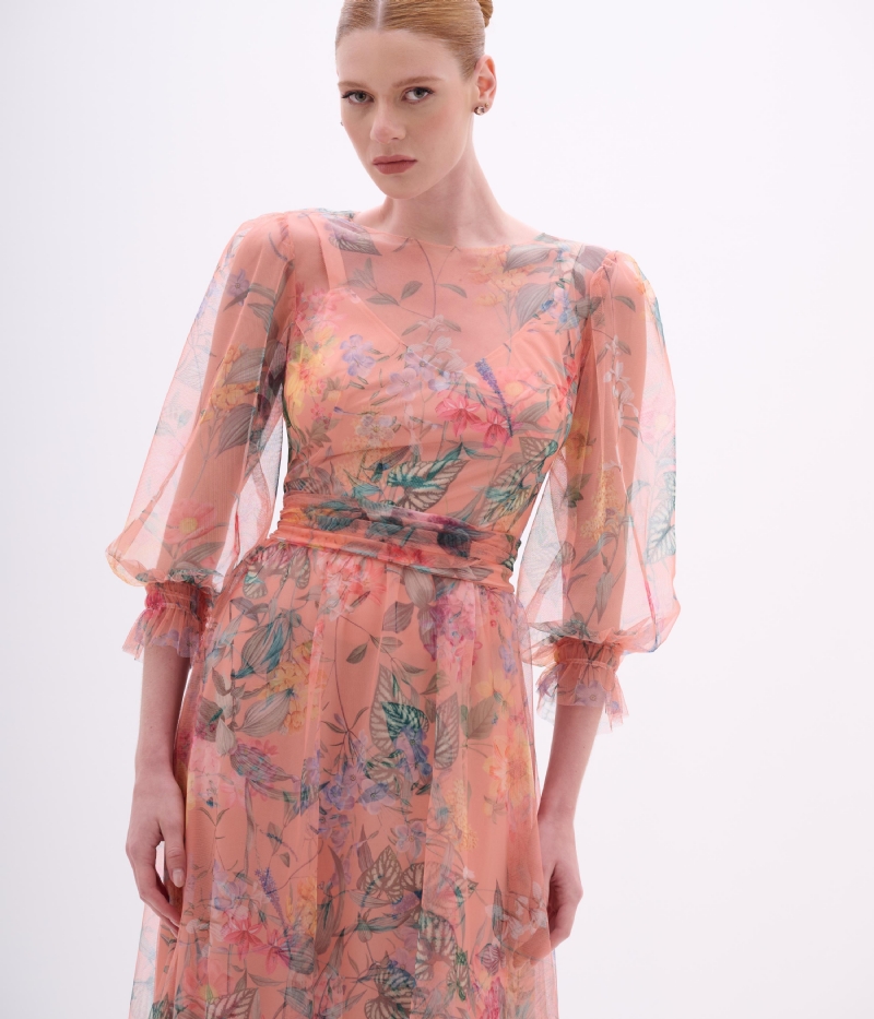 VESTIDO MANGA LONGA ESTAMPADO TULE DRESS