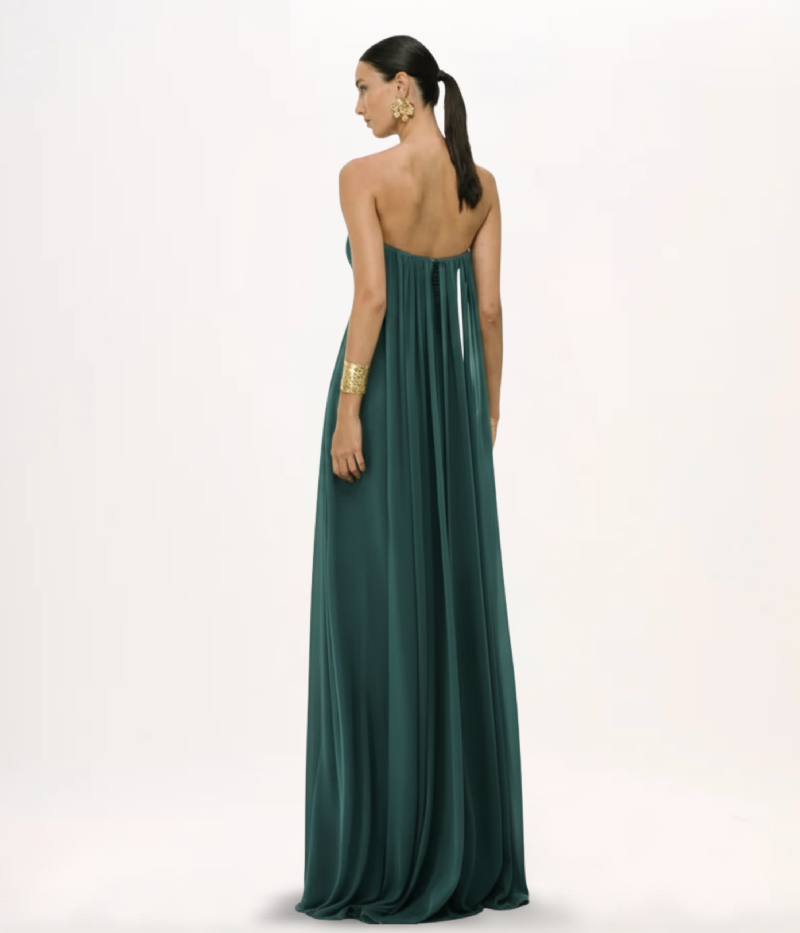 VESTIDO LONGO TOMARA QUE CAIA COM CORPETE DRAPEADO