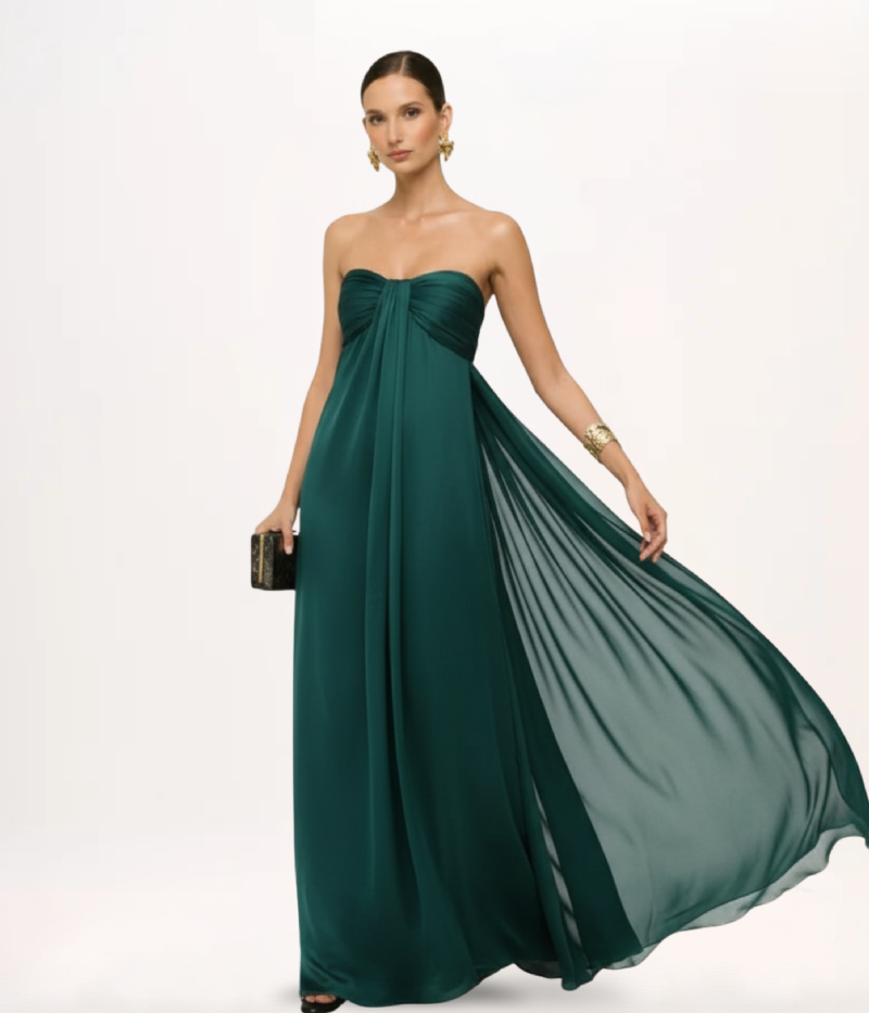 VESTIDO LONGO TOMARA QUE CAIA COM CORPETE DRAPEADO