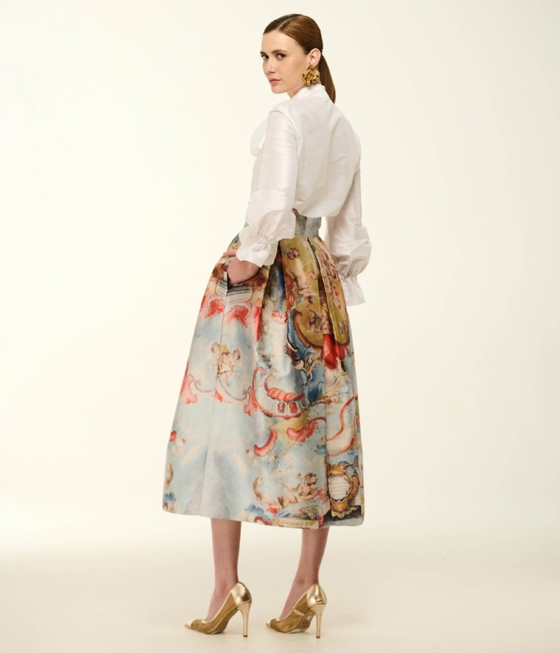 SAIA MIDI EVASÊ EM ZIBELINE COM ESTAMPA EXCLUSIVA