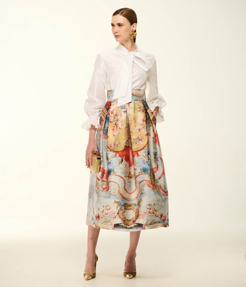 SAIA MIDI EVASÊ EM ZIBELINE COM ESTAMPA EXCLUSIVA