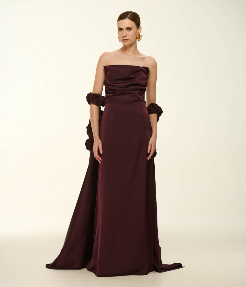 VESTIDO LONGO TOMARA QUE CAIA COM CORPETE DRAPEADO