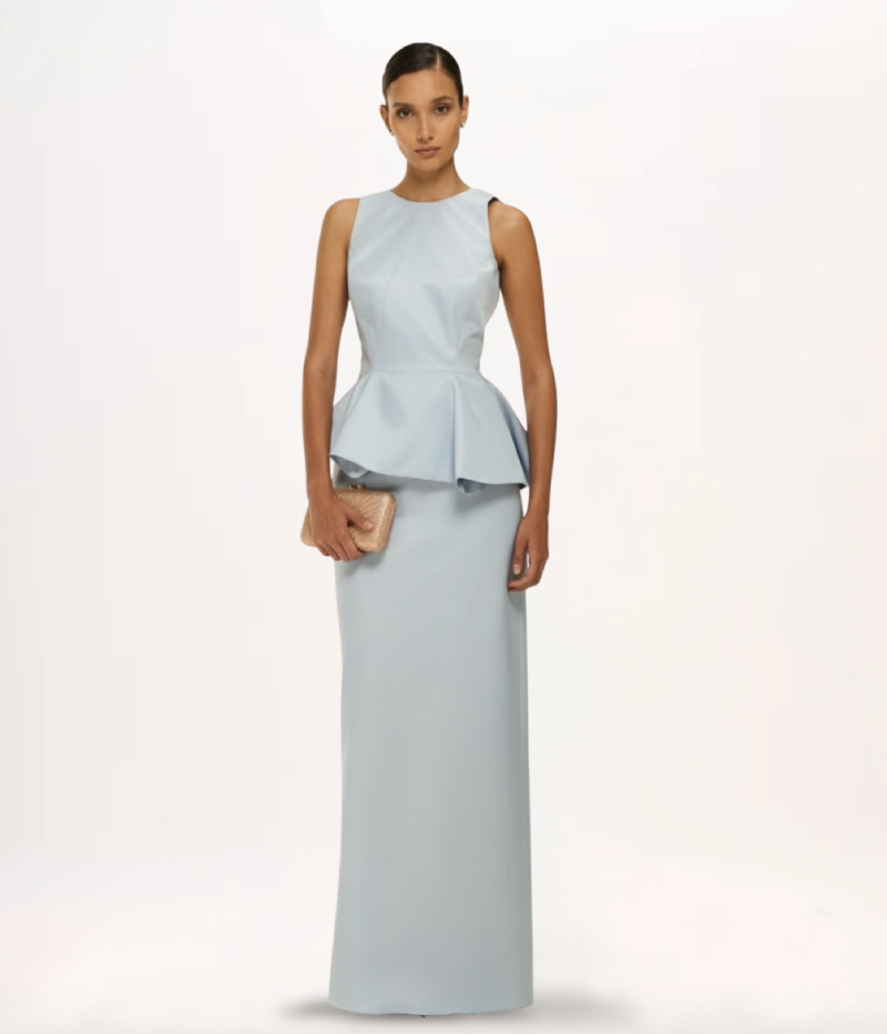 CONJUNTO ESTRUTURADO EM ZIBELINE COM TOP PEPLUM E SAIA LONGA