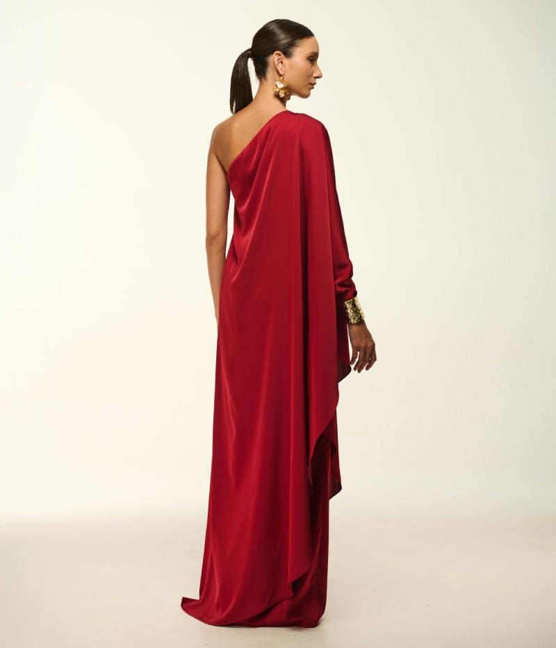 VESTIDO MIDI EM CETIM COM PUNHO BRACELETE EXCLUSIVO