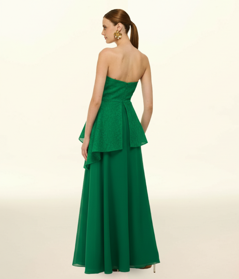 VESTIDO EM RENDA E ORGANZA COM CONSTRUÇÃO SOFISTICADA