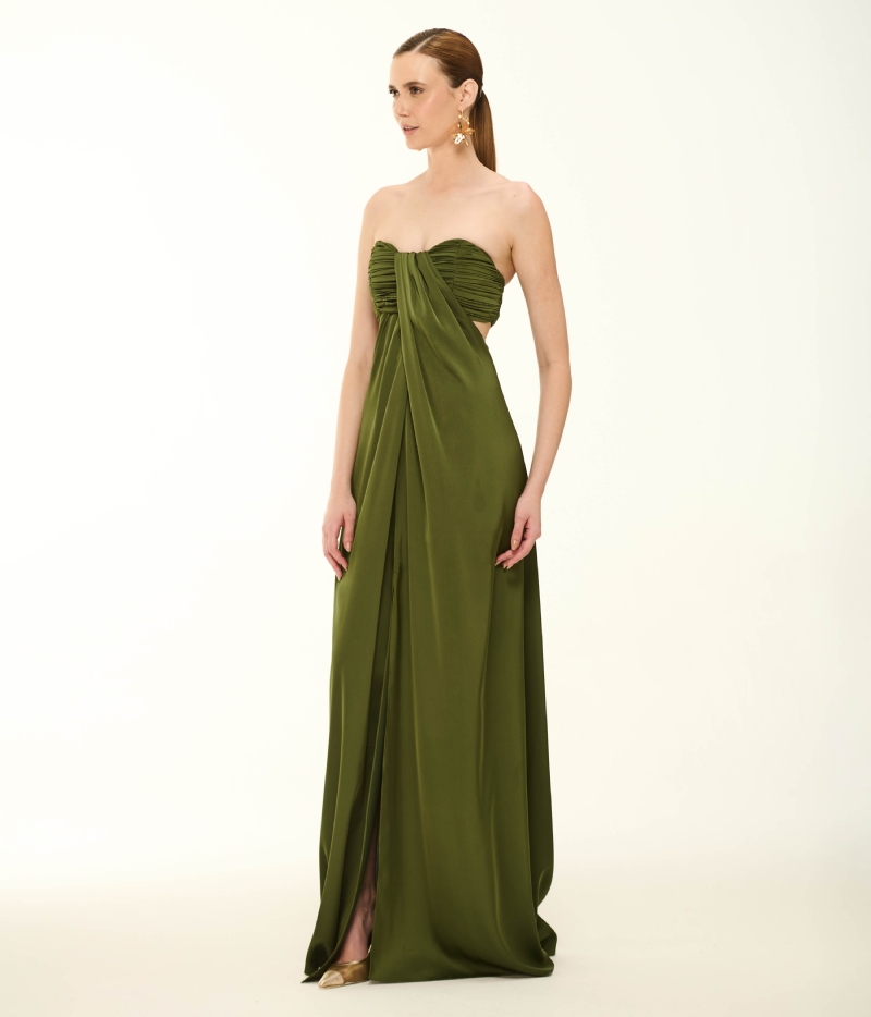 VESTIDO LONGO TOMARA QUE CAIA DRAPEADO EM CETIM