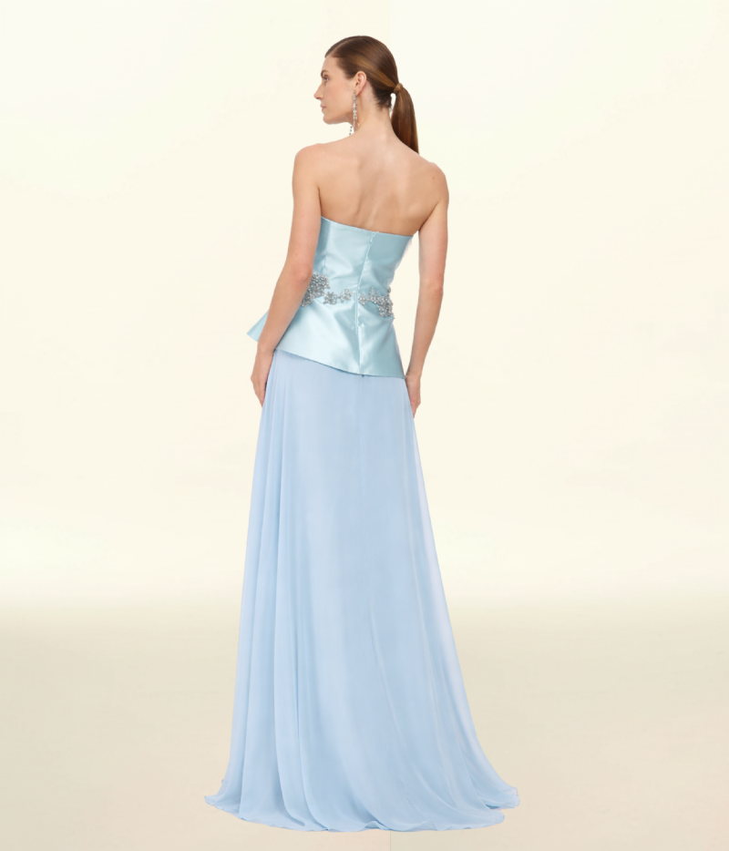 VESTIDO OMBRO ÚNICO EM ZIBELINE COM SAIA CHIFFON