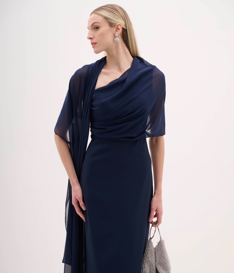 VESTIDO MIDI DETALHE OMBRO ECHARPE