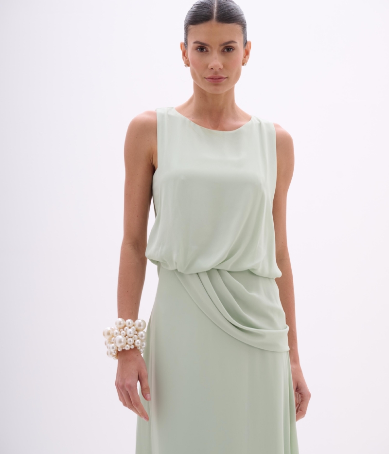 VESTIDO FESTA LONGO DRAPEADO CINTURA