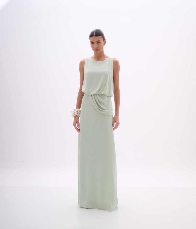 VESTIDO FESTA LONGO DRAPEADO CINTURA