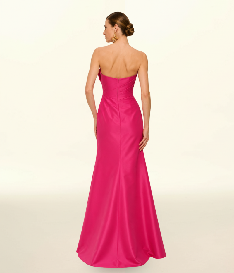 VESTIDO LONGO SEREIA EM TAFETÁ COM BUSTO ESCULTURAL