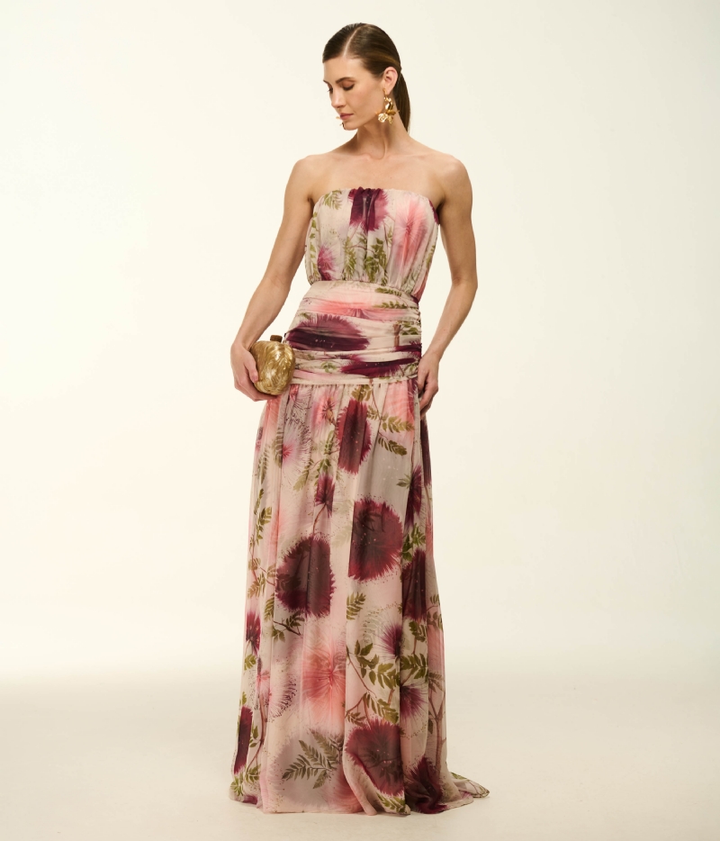 VESTIDO LONGO TOMARA QUE CAIA COM ESTAMPA EXCLUSIVA