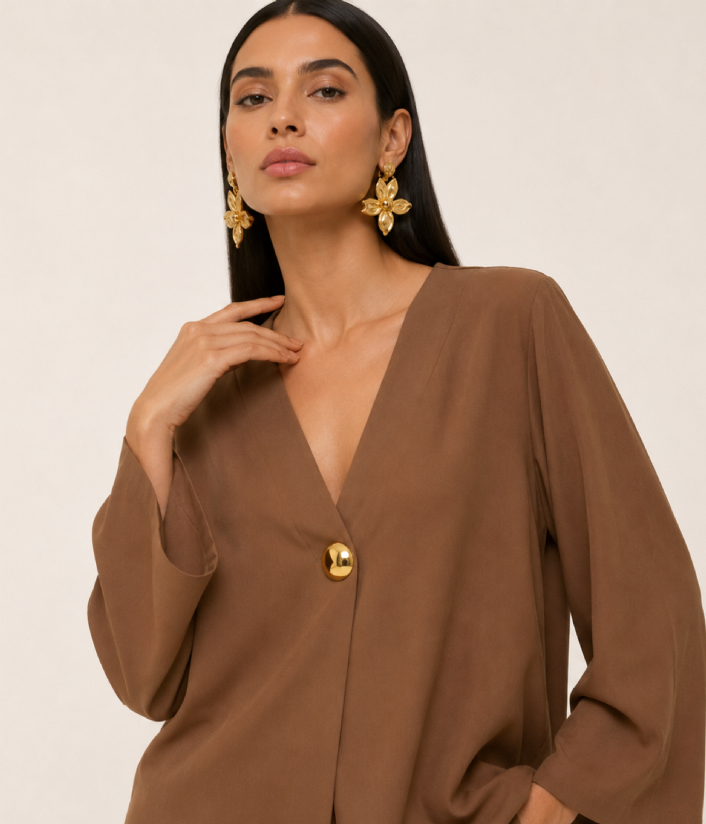 BLUSA EM CREPE COM ABOTOAMENTO ÚNICO FRONTAL