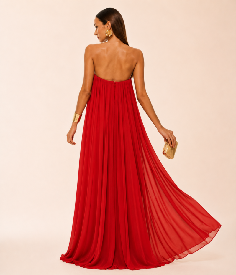 VESTIDO LONGO TOMARA QUE CAIA COM CORPETE DRAPEADO