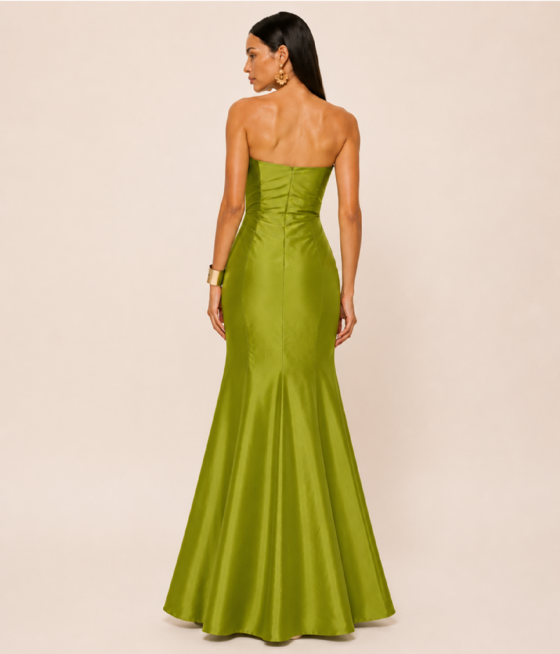 VESTIDO LONGO SEREIA EM TAFETÁ COM BUSTO ESCULTURAL