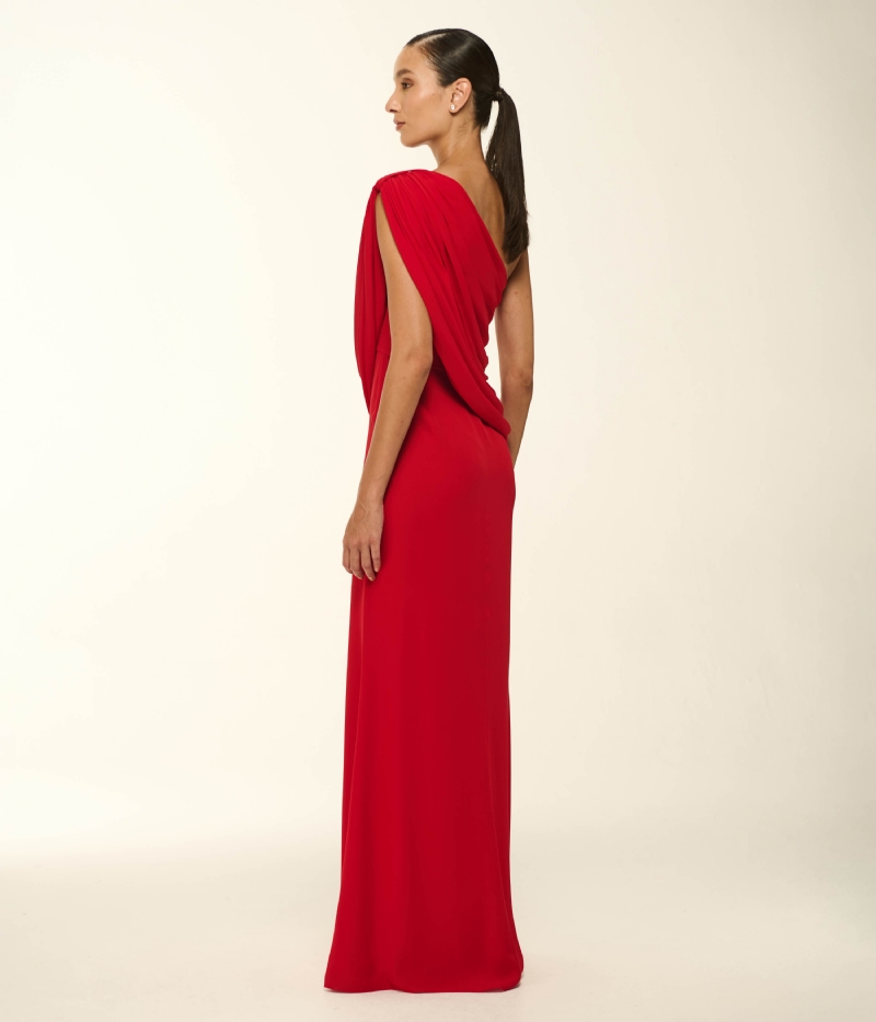 VESTIDO EM CREPE FLUIDO COM CAIMENTO ELEGANTE