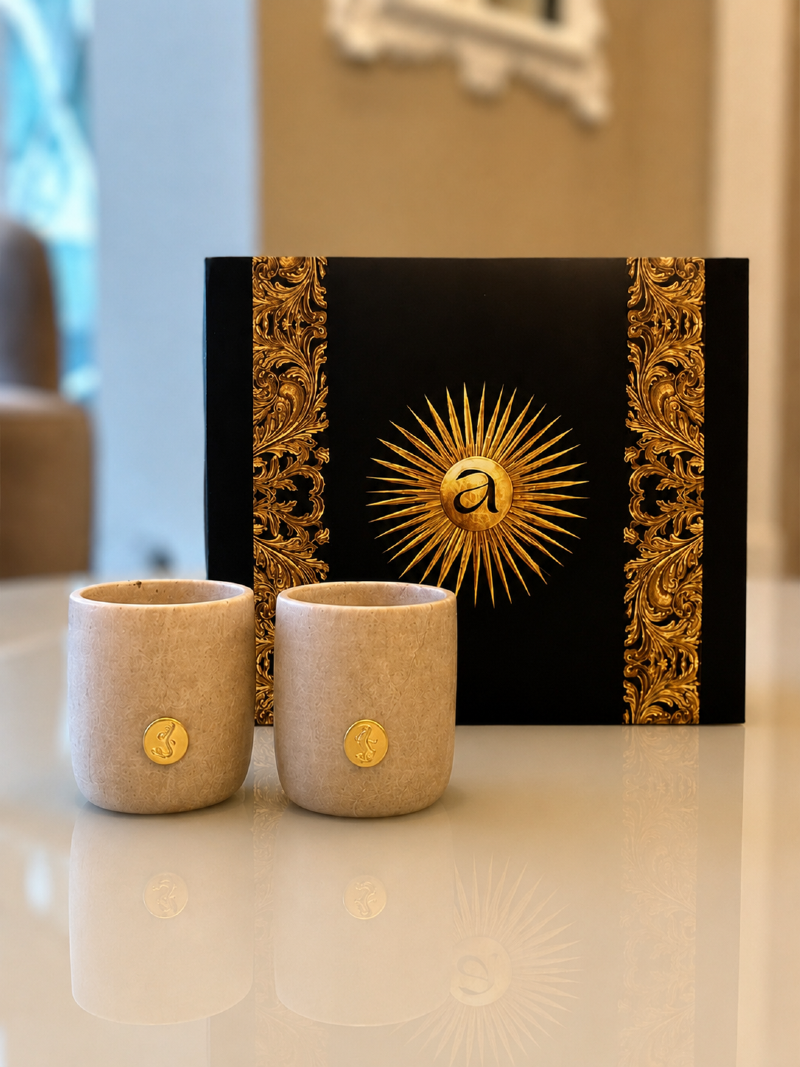 KIT EXCLUSIVO AURUM COM 2 COPINHOS EM PEDRA-SABÃO