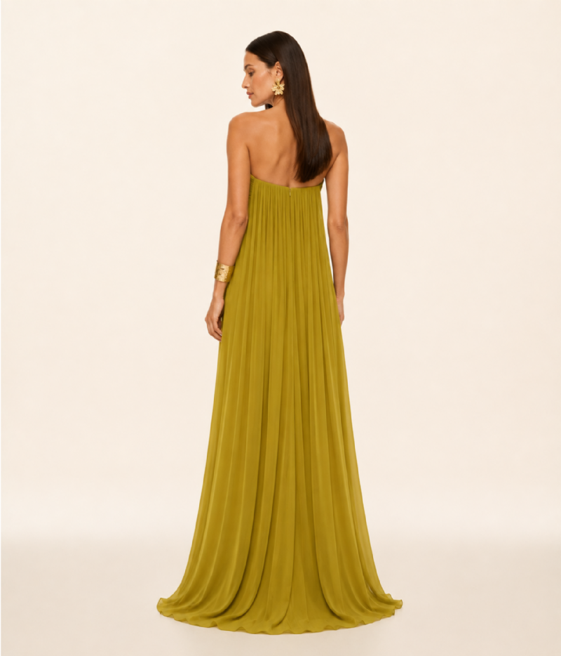 VESTIDO LONGO TOMARA QUE CAIA COM CORPETE DRAPEADO