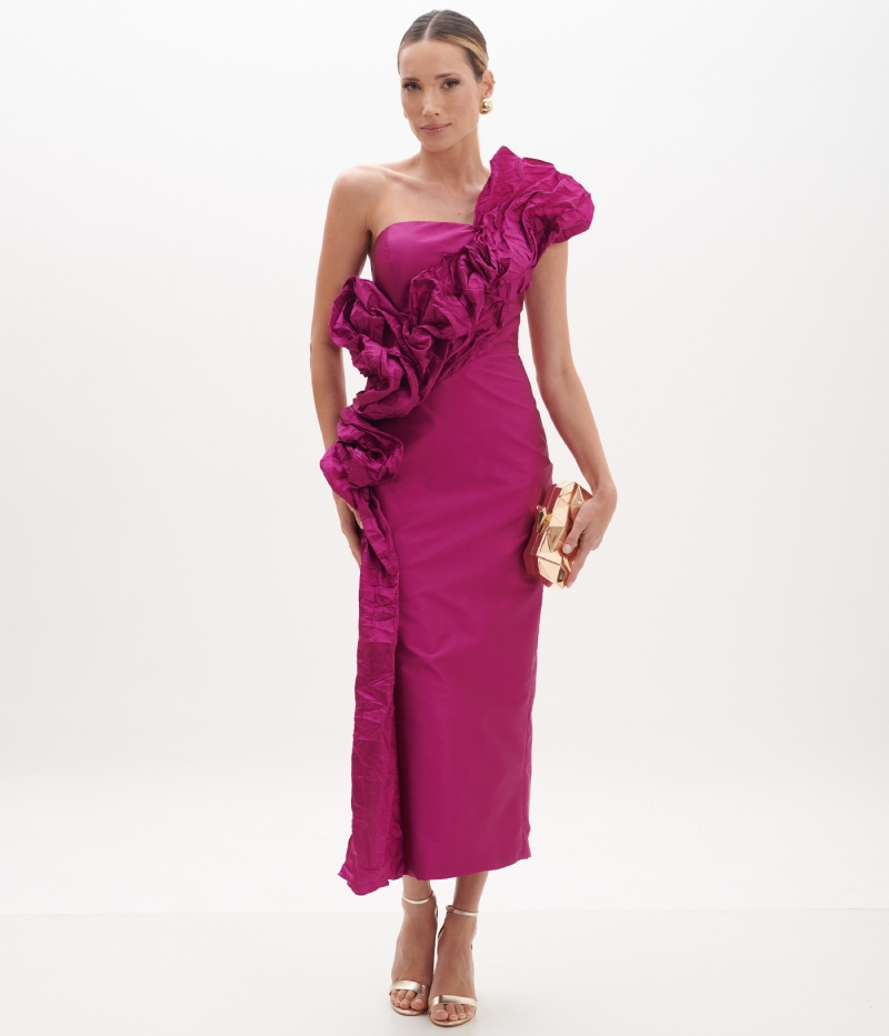 VESTIDO MIDI DETALHE PREGAS BUSTO