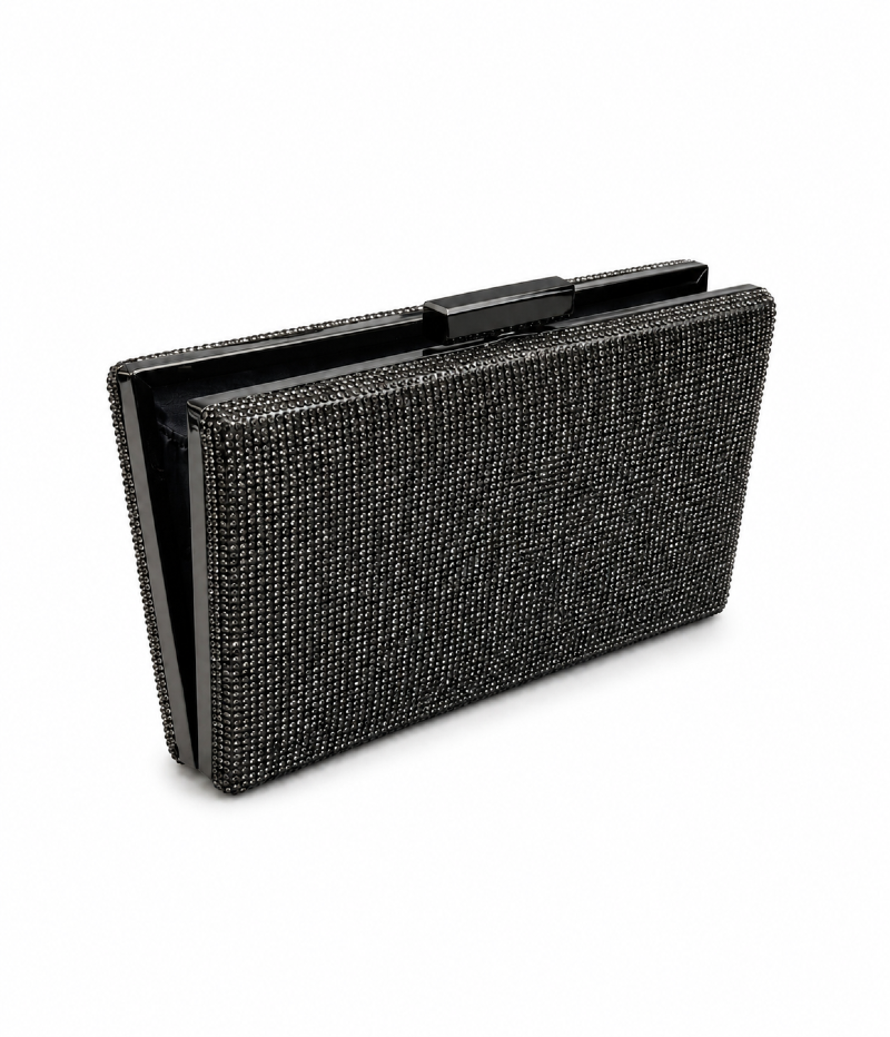 BOLSA CLUTCH RETANGULAR CRISTAIS PRETA