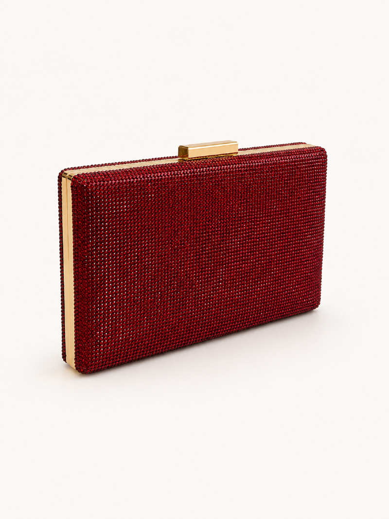 BOLSA CLUTCH RETANGULAR CRISTAIS VERMELHA