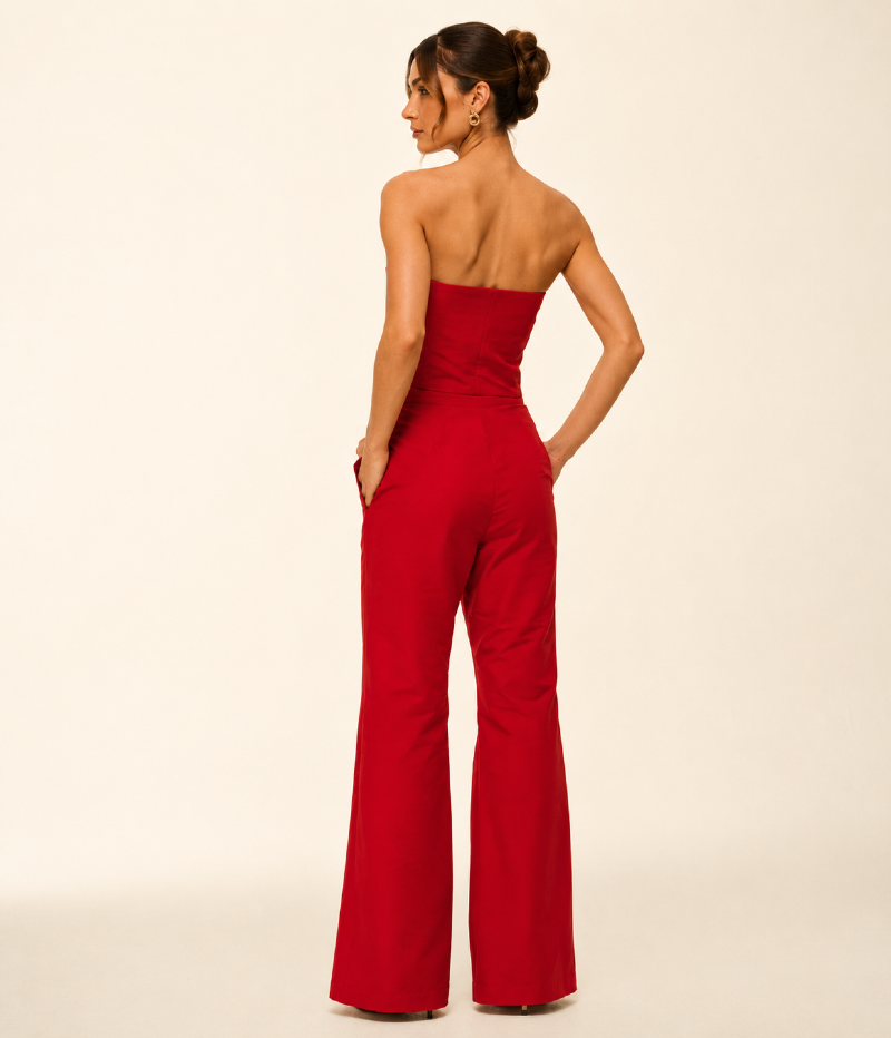 CONJUNTO EM SHANTUNG COM TOP TOMARA QUE CAIA E BABADOS ASSIMÉTRICOS