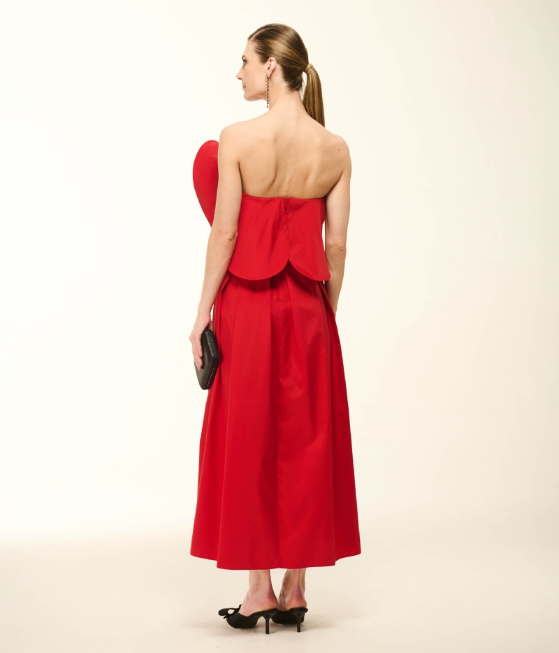 VESTIDO MIDI EM TAFETÁ COM MAXI BABADOS ESCULTURAIS
